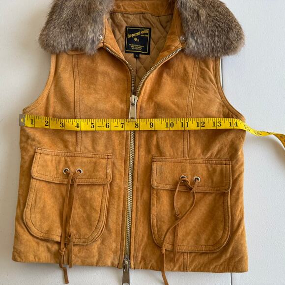 Two Percent Homme Vest Women Small Brown Pig Suede Rabbit Fur Collared Full Zip - Picture 4 of 11